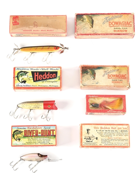 4 BOXED HEDDON LURES WITH 3 BONUS BOXES