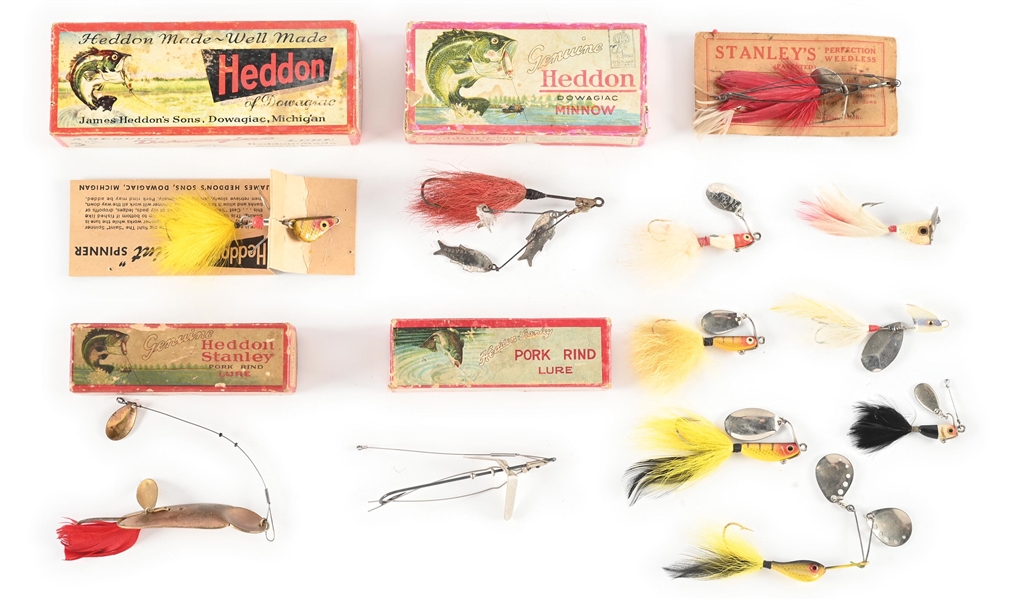 12 HEDDON METAL LURES, SOME IN BOXES