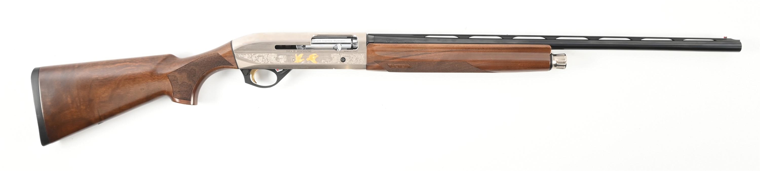 (M) DELUXED ENGRAVED WITH GOLD INLAYS BENELLI MONTEFELTRO 20 GAUGE SEMI-AUTOMATIC SHOTGUN WITH CASE