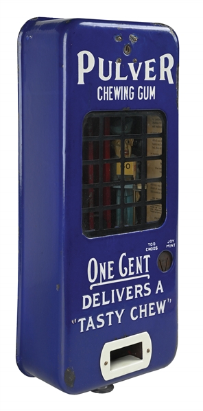 1¢ BLUE PORCELAIN STOP AND GO COP PULVER VENDING MACHINE
