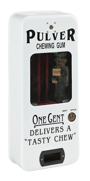 1¢ WHITE PORCELAIN STOP AND GO COP PULVER VENDING MACHINE