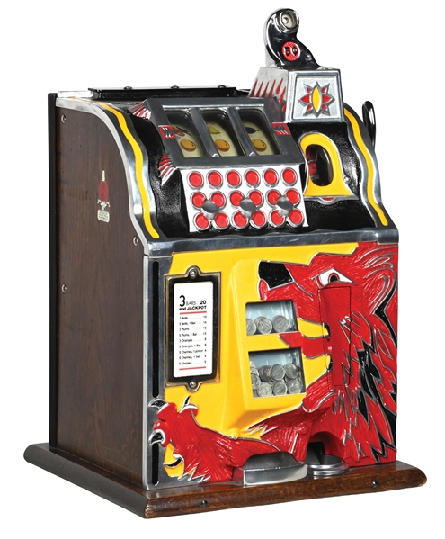 5¢ MILLS NOVELTY CO. LION’S HEAD SILENT SLOT MACHINE.