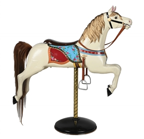 RESTORED WOODEN CAROUSEL HORSE WITH STAND