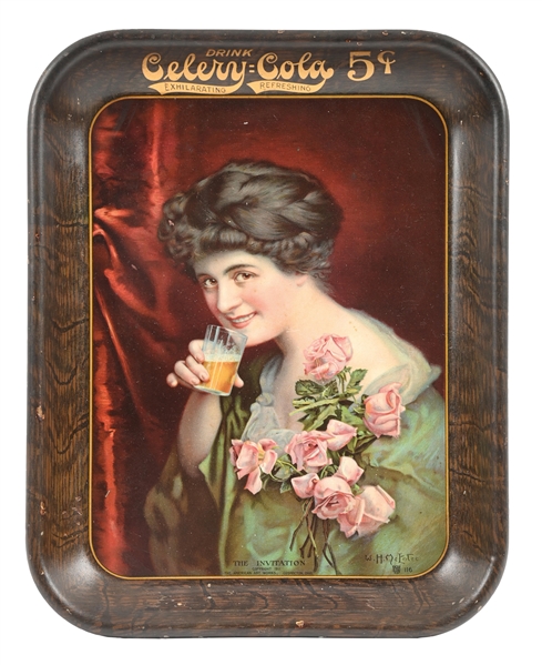 DRINK CELERY-COLA 5¢ SODA FOUNTAIN SERVING TRAY "THE INVITATION"