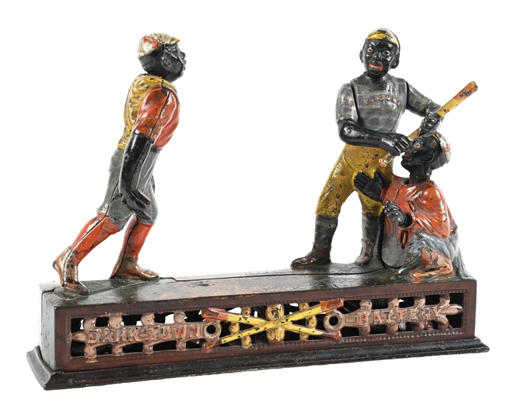 J. & E. STEVENS CO. DARKTOWN BATTERY MECHANICAL BANK 