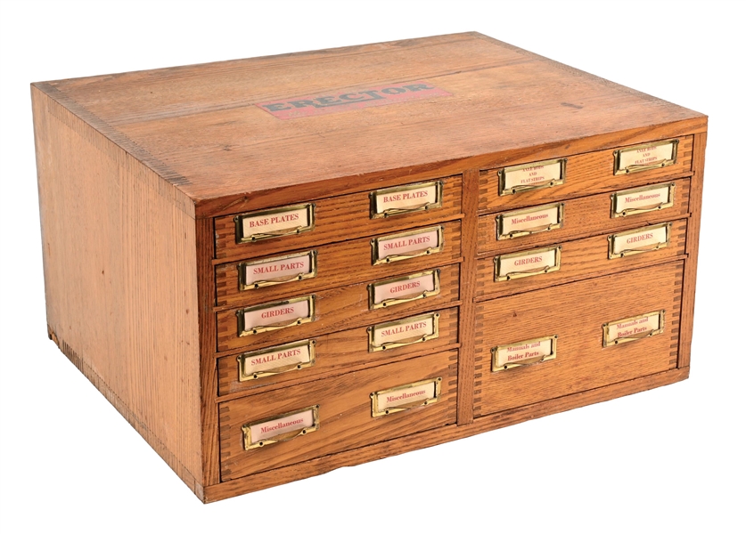 1928 #10 ERECTOR SET NINE-DRAWER OAK CABINET RARE