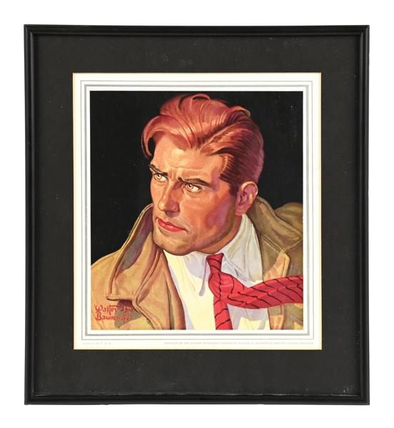 FRAMED PORTRAIT OF DOC SAVAGE BY WALTER M. BAUMHOPER & ORIGINAL ENVELOPE