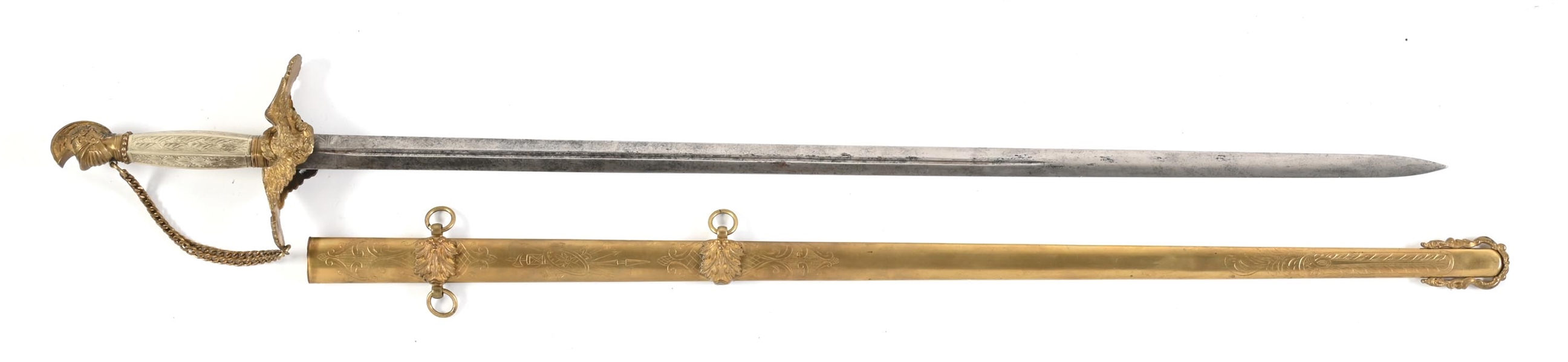 US PRE CIVIL WAR KNIGHT HEAD POMMEL MILITIA OFFICERS SWORD BY HORSTMANN.