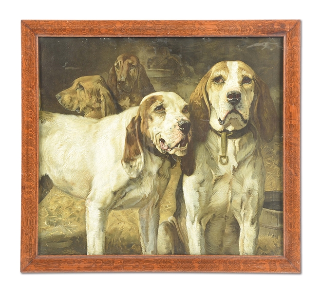 FRAMED HENRY POORE" BEAR DOGS " WINCHESTER ADVERTISEMENT PRINT. 