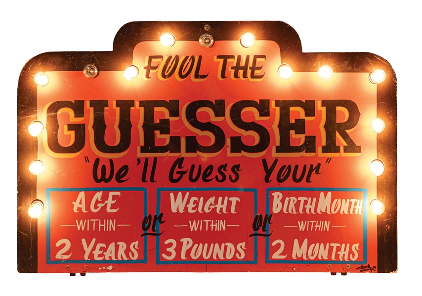"FOOL THE GUESSER" WOODEN LIGHTED SIGN