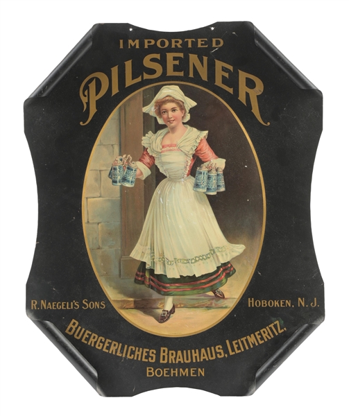 R. NAEGELIS SONS PILSNER BEER SIGN W/ WOMAN GRAPHIC