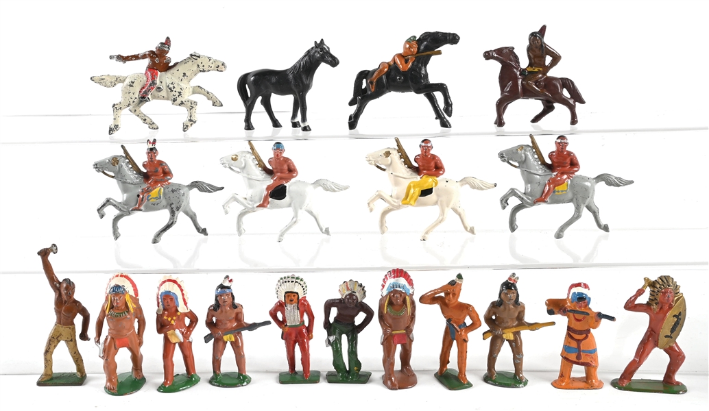 19-PIECE LOOSE ASSORTED DIMESTORE WILD WEST TOY SOLDIERS: BARCLAY, MANNOIL, AND GREY IRON