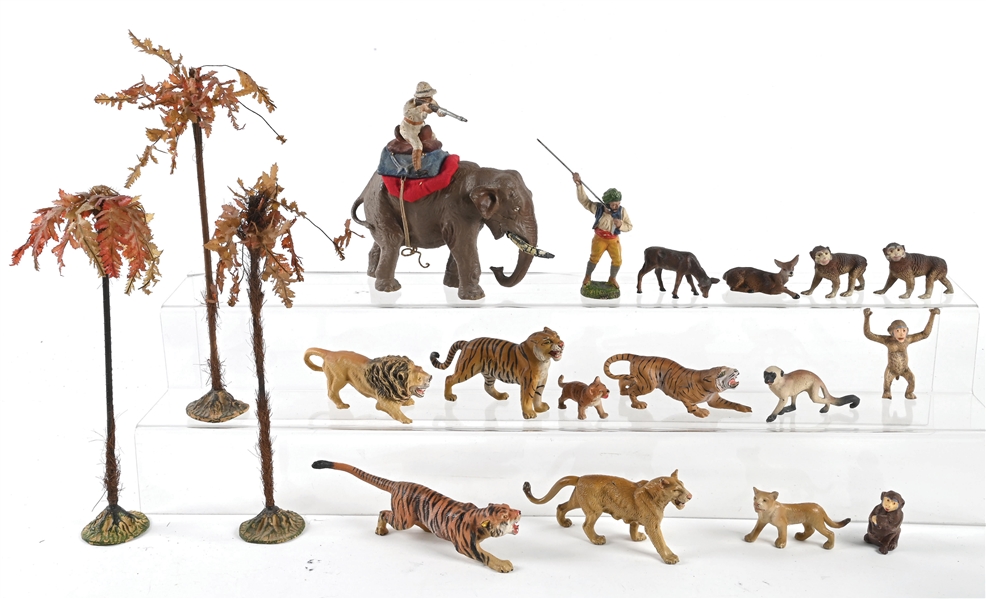 18 PIECES ELASTOLIN COMPOSITION TIGER HUNT 10CM SCALE
