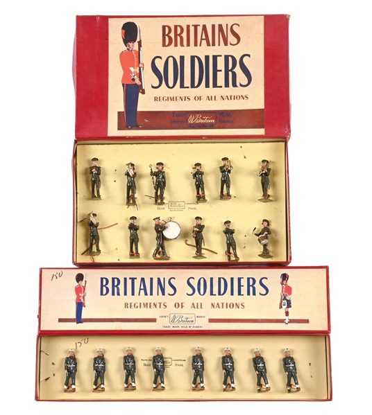 LOT OF 2: W. BRITAIN U.S.A. MILITARY BAND NO. 1301 & MILITARY POLICE "SNOWDROPS" NO. 2021 SETS W/ BOXES