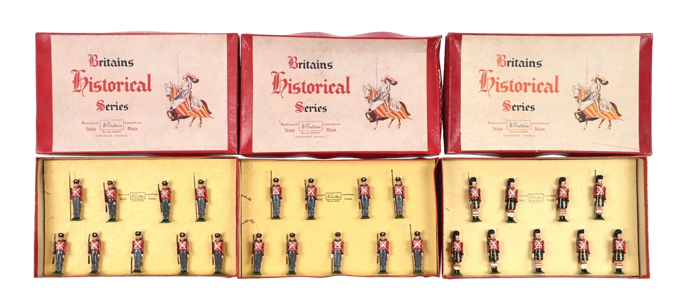 LOT OF 3: W. BRITAINS HISTORICAL SERIES TOY SOLDIER SETS IN BOXES