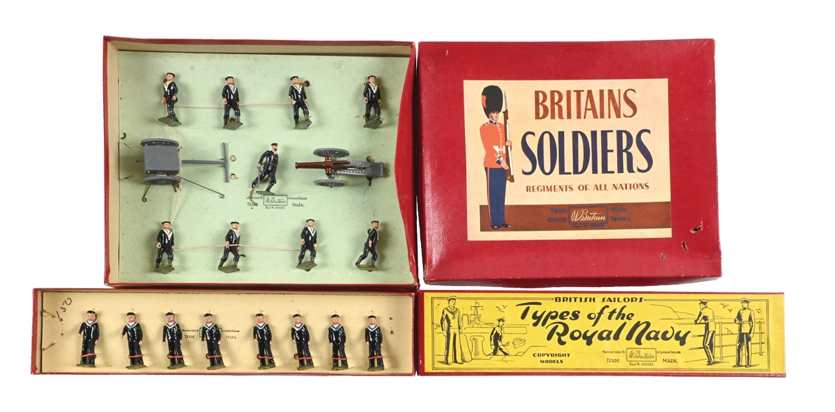 LOT OF 2: W. BRITAIN LANDING PARTY WITH GUN NO. 79 & BRITISH SAILORS NO. 1510 SETS W/ BOXES