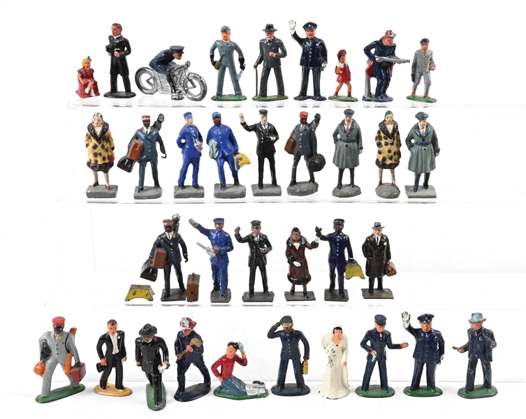 LOT OF 34: ELASTOLIN AND LEAD ASSORTED RAILROAD FIGURES