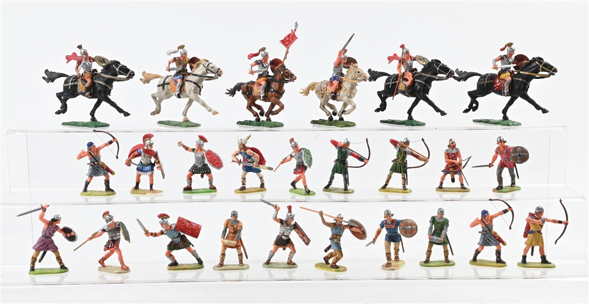 LOT OF 25: ELASTOLIN ROMAN CAVALRY & LEGIONAIRES PLASTIC FIGURES