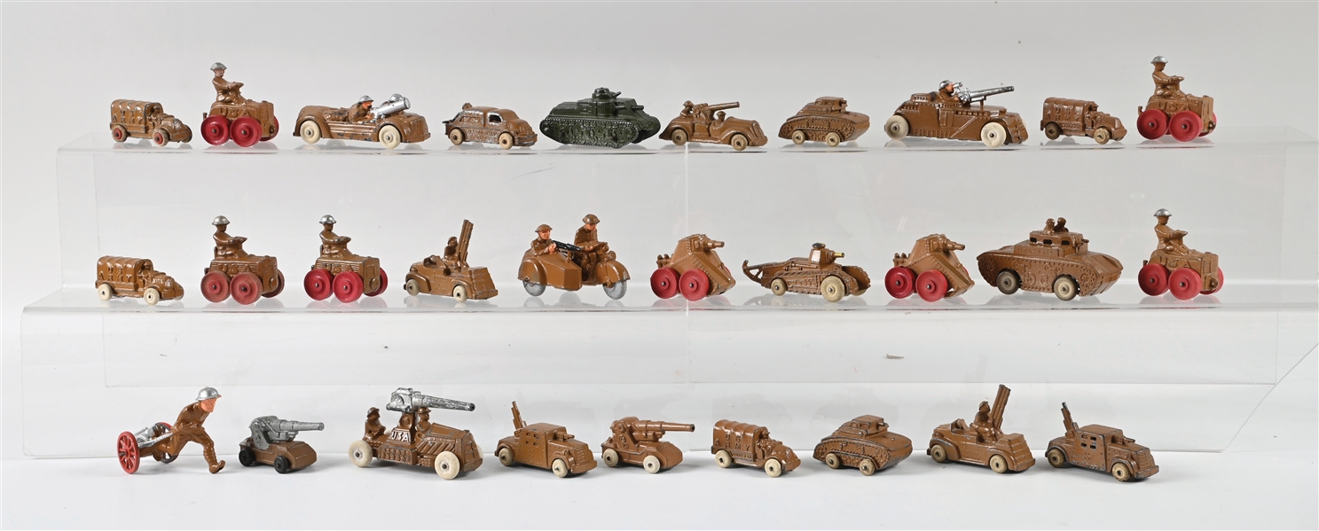 BARCLAY & MANNOIL ASSORTED DIMESTORE TOY SOLDIER VEHICLES, 29 PIECES