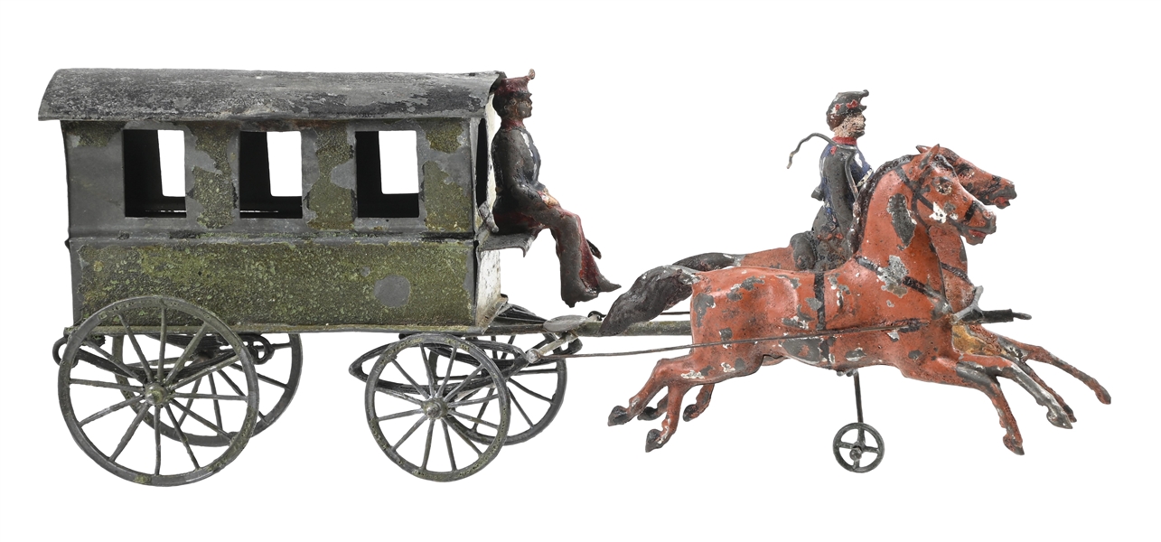 CHARLES ROSSINGOL HORSE-DRAWN TIN PLATE HAND-PAINTED AMBULANCE WAGON