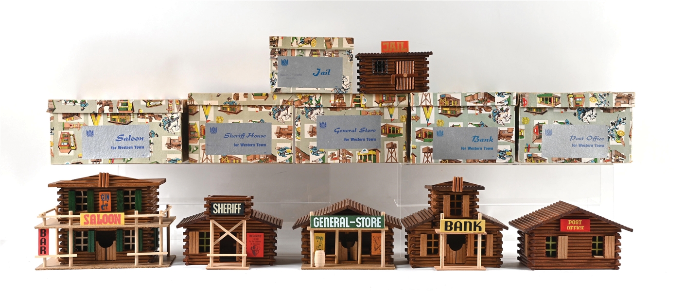 S.H. & G. WOODEN WILD WEST BUILDINGS, 6 PIECES