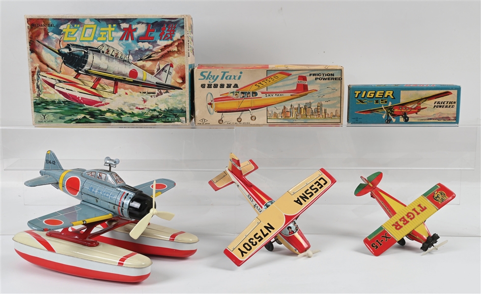 LOT OF 3: JAPANESE FRICTION POWERED AIRPLANES W/ ORIGINAL BOXES