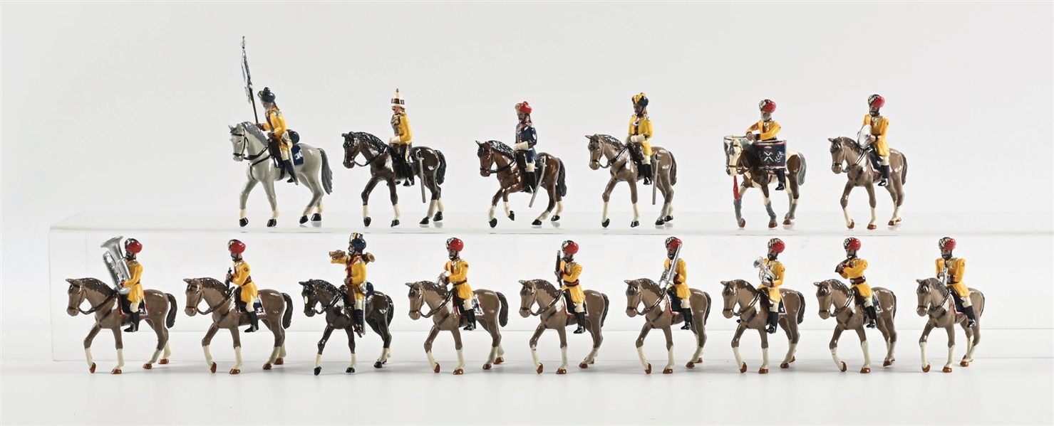 TROPHY MINIATURES SKINNERS HORSE MOUNTED BAND W/ ENGLISH & INDIAN OFFICER