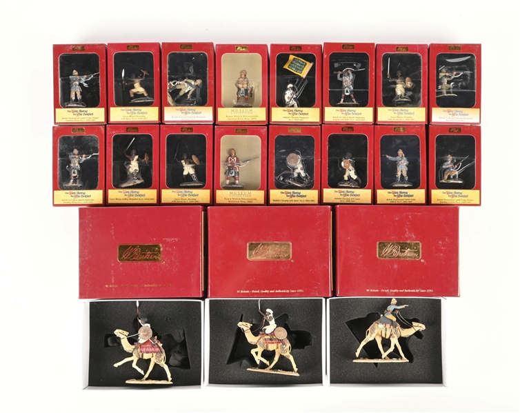 LOT OF 19: W. BRITAINS THE WAR ALONG THE NILE SERIES BRITISH & MAHDIST SETS IN BOXES