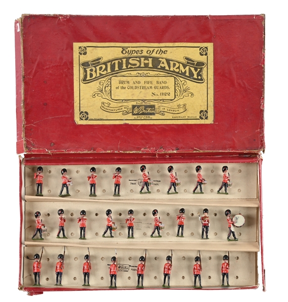 PRE-WAR W. BRITAINS SET NO. 322 BRITISH ARMY DRUM & FIFE BAND W/ BOX