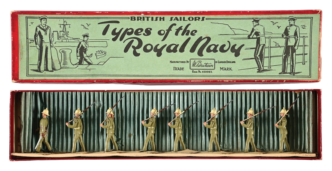 W. BRITAINS ROYAL MARINES, SLOPE ARMS (TROPICAL DRESS) SET NO. 1619 IN BOX