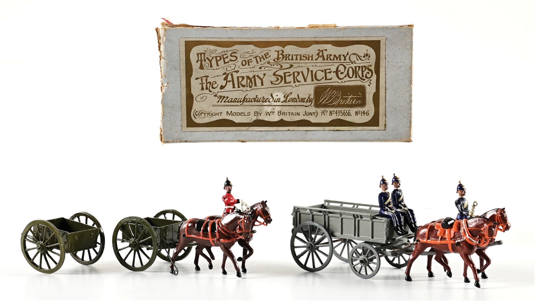 LOT OF 2: W. BRITAINS SOLDIERS ARMY SERVICE CORPS WAGONS