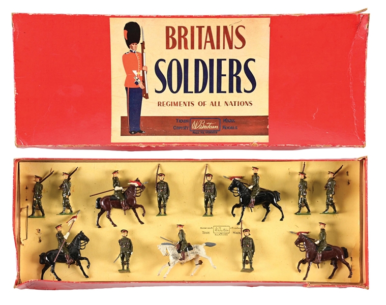 W. BRITAINS JAPANESE IMPERIAL GUARDS CAVALRY & INFANTRY SET NO. 2016 NON-CATALOGED SET W/ BOX