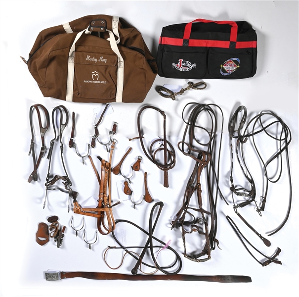LARGE LOT OF: ASSORTED QUIRTS AND BRIDLES