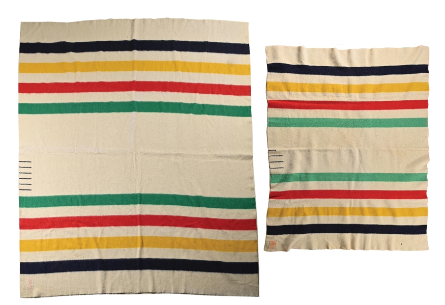 LOT OF 2: HUDSONS BAY POINT STRIPED WOOL BLANKETS