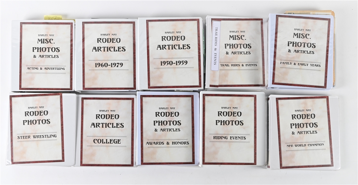 LOT OF 13: BINDERS WITH HARLEY MAY RODEO PHOTOS & ARTICLES