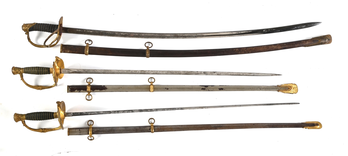 LOT OF 3: US INDIAN WARS M1872 CAVALRY SABER AND M1872 STAFF AND FIELD OFFICER SWORDS.