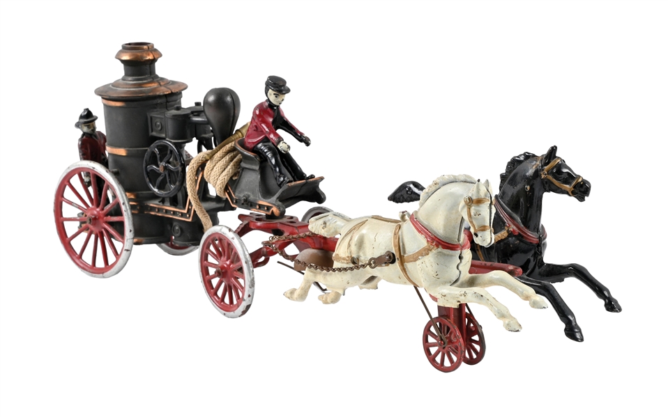 SCARCE WILKINS HARDWARE CO. LARGE CAST-IRON TWO-HORSE FIRE PUMPER