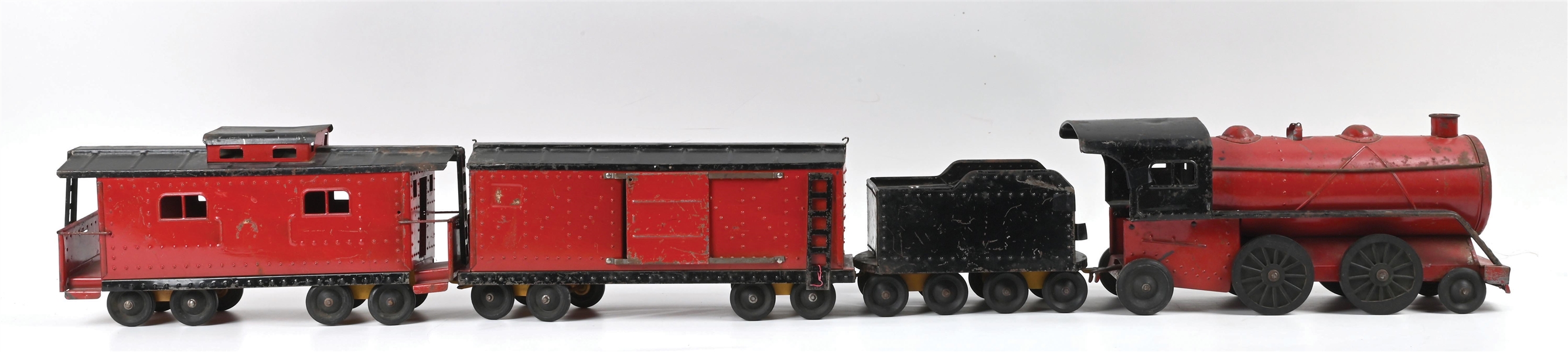 LOT OF 4: COR COR TOYS PRESSED STEEL RIDE-ON TRAIN FLOOR TOY