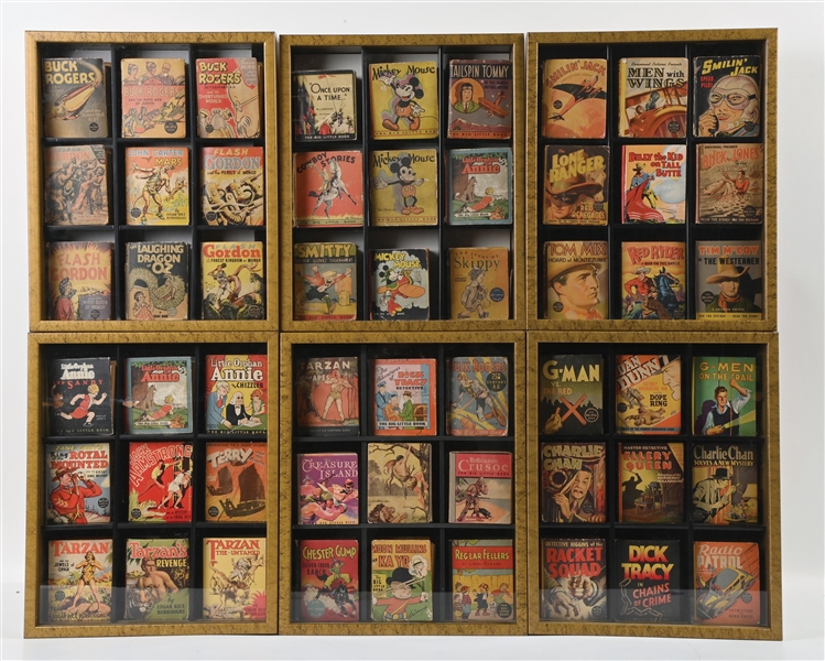 COLLECTION OF 54: VARIOUS VINTAGE CHILDRENS LITTLE BIG BOOKS IN 6 DISPLAY CASES