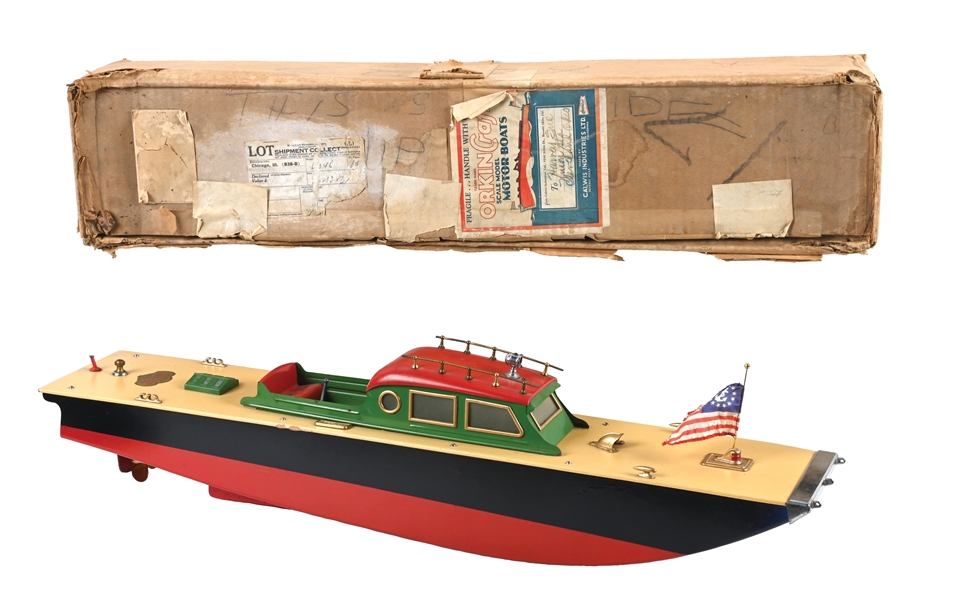 CALWIS INDUSTRIES LTD. ORKIN CRAFT SCALE MODEL CABIN CRUISER MOTOR BOAT WITH ORIGINAL BOX