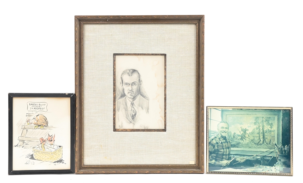 LOT OF 3: ORIGINAL DRAWINGS BY FRED HARMAN & 1 PHOTOGRAPH
