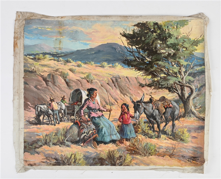 FRED HARMAN (1902-1982) OIL PAINTING NAVAJO FAMILY