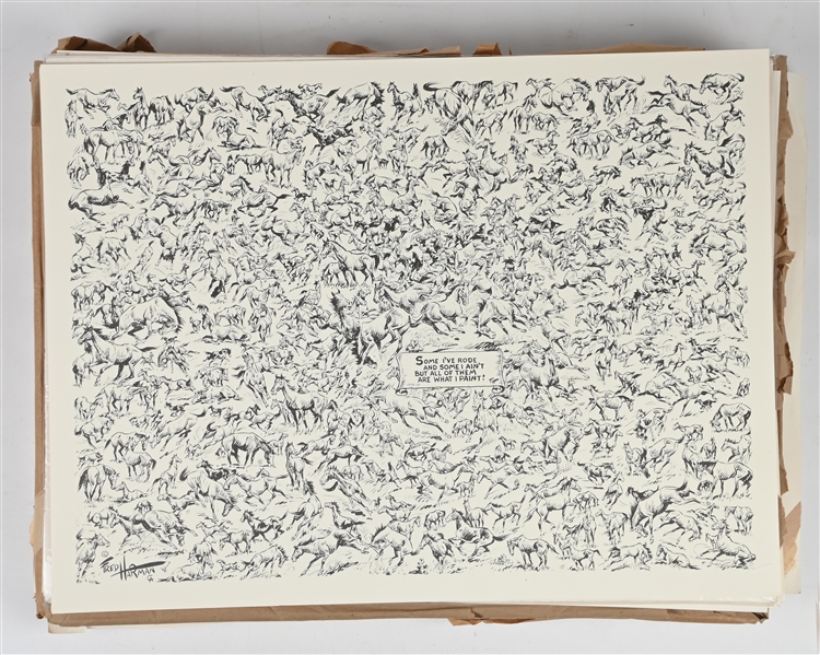 LOT OF APPROXIMATELY 250 "HORSES EMBOSSED (LARGE EDITION)" PRINTS BY FRED HARMAN