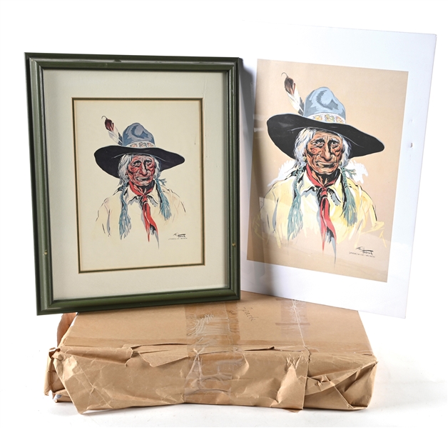 LOT OF APPROXIMATELY 300 "(APACHE) DULCHE" PRINTS BY FRED HARMAN, 1 SMALLER SIZE FRAMED