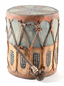 PUEBLO-STYLE DRUM WITH DRUMSTICK