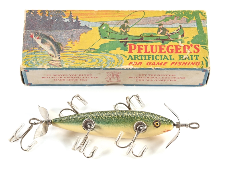 PFLUEGER NEVERFAIL MINNOW GREEN CRACK BLUE BORDER BOX