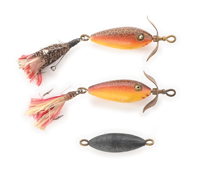 PAIR OF HEDDON ARTISTIC MINNOWS WITH CASTING BUOY