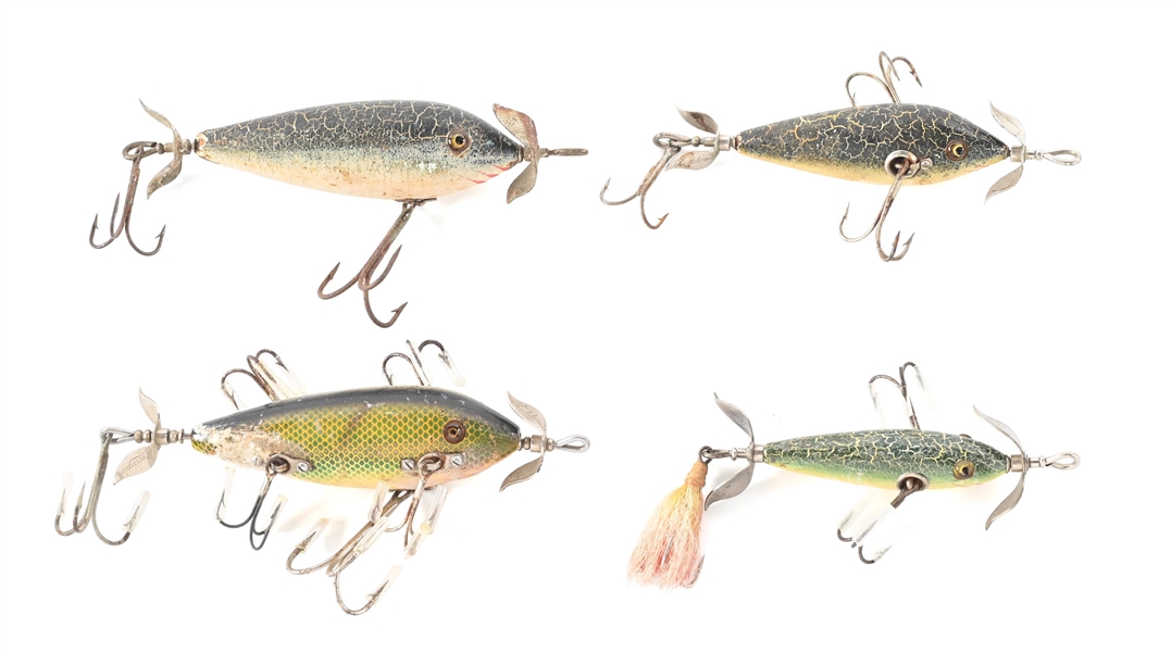 FOUR OLD HEDDON MINNOWS