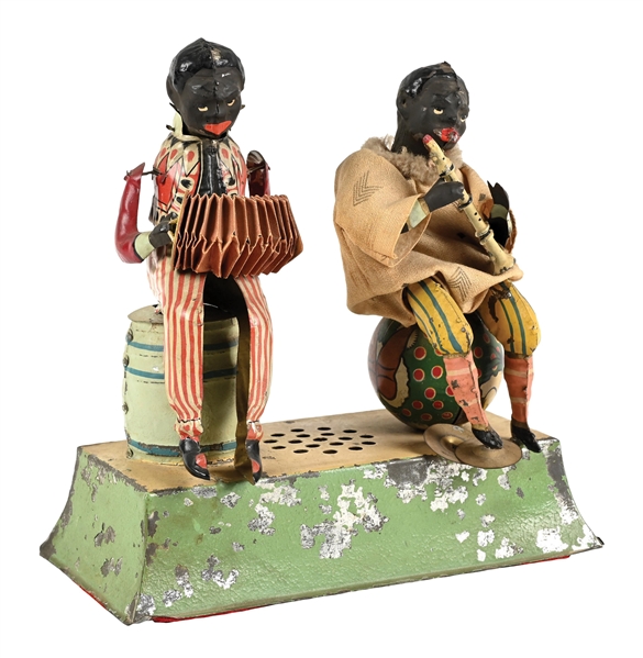 GÜNTHERMANN GERMAN HAND-PAINTED TIN MECHANICAL BLACK-AMERICANA MUSICIAN TOY