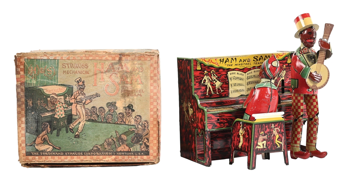 FERDINAND STRAUSS CORP. “HAM AND SAM - THE MINSTREL TEAM” TIN-LITHOGRAPHED WIND-UP TOY WITH ORIGINAL BOX